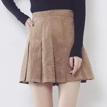 Повседневная юбка в складку для девочек, женские мини-юбки с высокой талией, консервативный стиль, базовая замша, Saia Plissada, новая мода