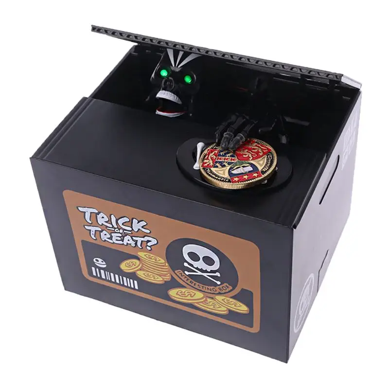 

Creepy Skeleton Electronic Coin Piggy Bank Money Box Trick Or Treat Skull Design For Children