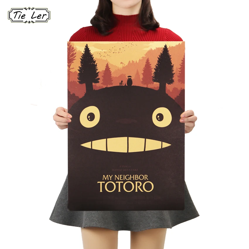 TIE LER Totoro E style Крафт-бумага винтажная Классическая мультяшная пленка Плакат Бар Кафе декоративная роспись Настенная Наклейка 50,5X35 см