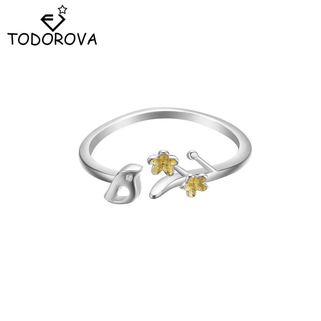 

Todorova New Arrival Cute Tree Branches Flower Bird Rings for Women Lovely Girls Gift Elegant Party Jewelry Open Adjustable Ring