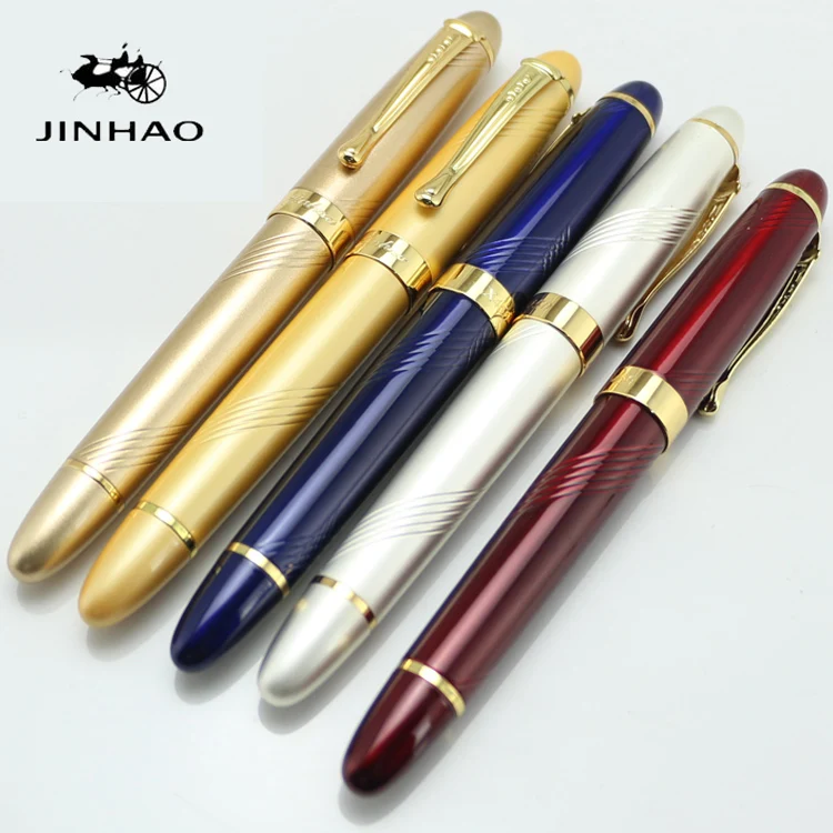 NEW JINHAO 719 CHISELLED GOLD PLATED GT BALLPOINT PEN-BLUE INK-UK SELLER. 