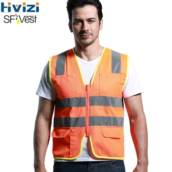 

Hivizi Mens Safety Vest High Visibility Reflective Stripes Fashion V-neck Work Vest For Construction Building Safe With Zipper