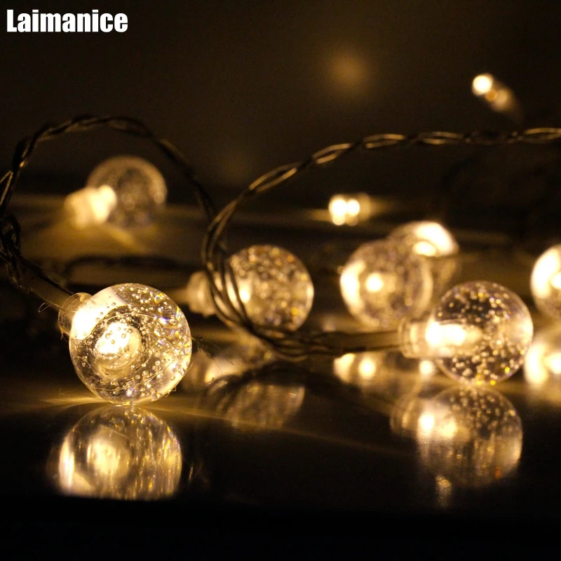 

10M 100pcs 2.5cm Crystal Ball LED String Light Waterproof Outdoor 220V Globe Fairy Garland Lights For Christmas Wedding Holiday