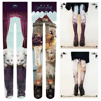

New Photo Printed Women Tights Girls' Japan Harajuku Street Fashion Style Animal Lovely Cat Rabbit Female Stockings Pantyhose