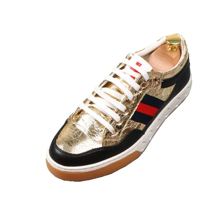 

Men Hip Hop Luxury Brand Trainers shoes Runway Designer Sneakers Patent Leather red Red bottom Rubber Gold Silver Casual shoes