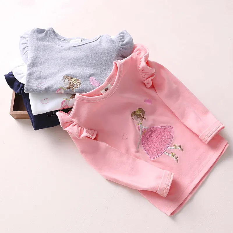 

2018 Spring Autumn 2-10 Years Old Baby Children'S Clothing Long Puff Sleeve Solid Color Cartoon Basic T Shirts For Kids Girls