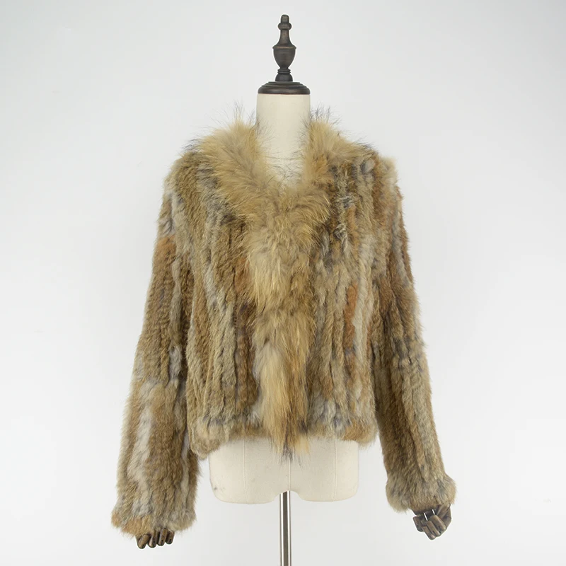 Buy Women's Natural Fur Coat Real Rabbit Fur Knitted