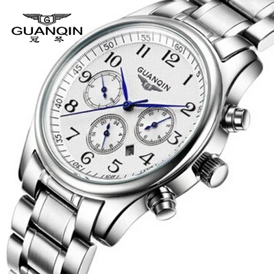 GUANQIN Лидирующий бренд, роскошные часы для мужчин, водонепроницаемые, нержавеющая сталь, повседневные мужские кварцевые часы, мужские спортивные часы, модные часы - Цвет: White 1