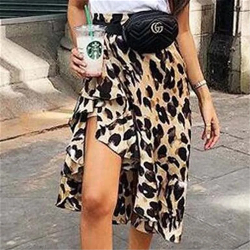 2019 Women Skirt Sexy Leopard Skirts Split High Waist Dovetail Ladies Evening Party Club Animal Print Skirts Female Bottom S-XL