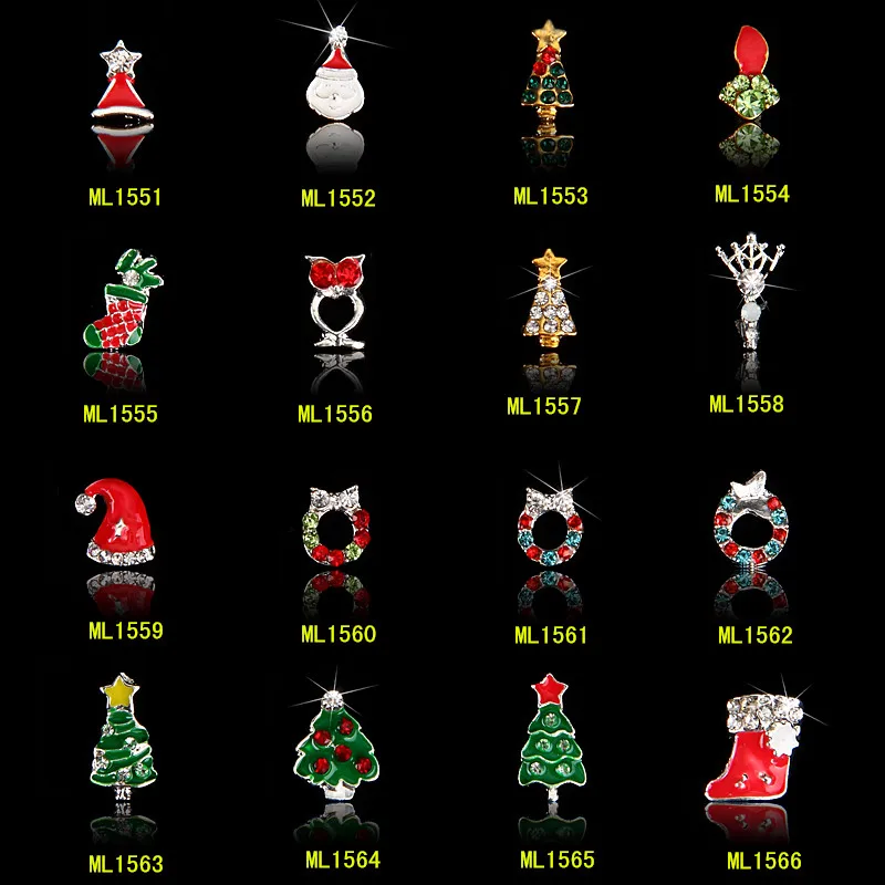 

100pcs 3D Christmas Nail Art Decoration Alloy Jewelry Santa/Snowman Glitter Rhinestones For Xmas Holiday Decor (Free Shipping)