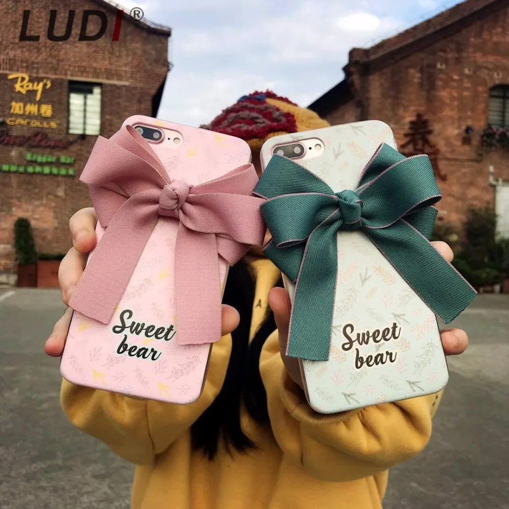 

LUDI Cute Ribbon Bowknot FlowerPhone Case for iphone 7 6 6s 7/6s/6plus Hard Back and Soft Edge for iphone X 8 8Plus