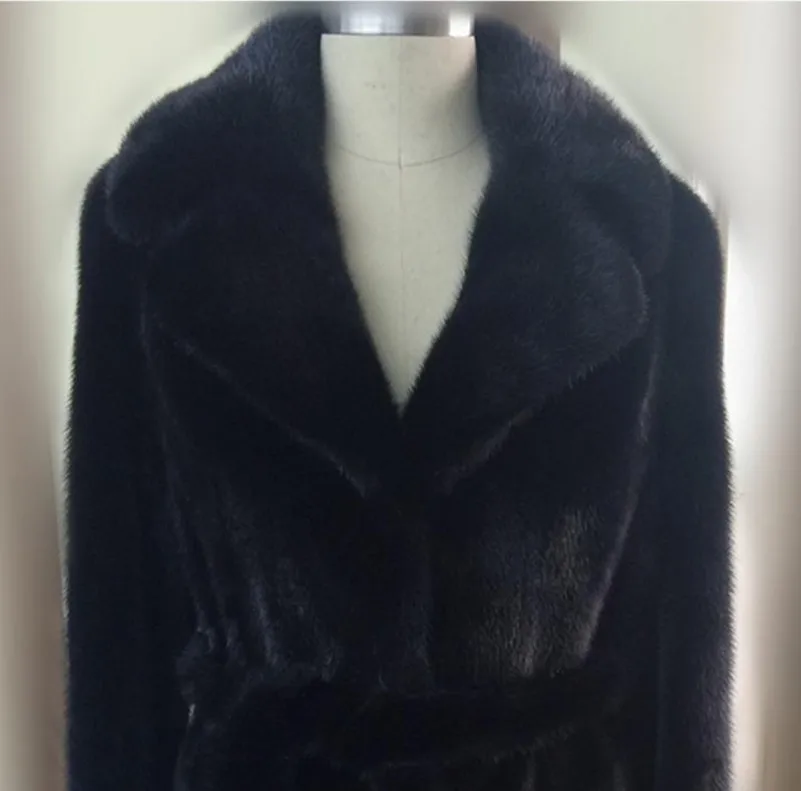 Hiver Manteau down Furry Vison Ceinture Col Moelleux Turn Vetement Mince Femmes Long Fourrure Taille Aw306 Veste Faux De Plus Outwear 2018 Sn5zqBA