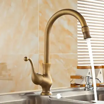 Antique Brass Kitchen Faucets Deck Mounted Mixer Tap 360 Degree Bathroom Kitchen Bar Sink Faucet Hot & Cold Water Mixer Tap new arrival bathroom white faucet deck mounted cold and hot water tap soild brass white painted sink faucets mixer