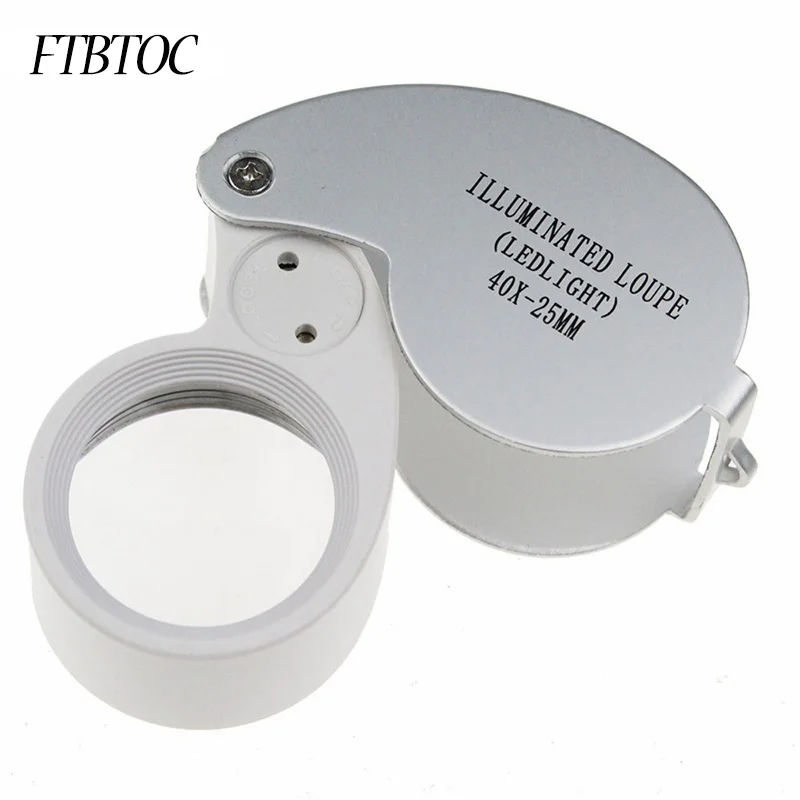 FTBTOC 40X Portable Folding Magnifier Loupe Illuminated Magnifier