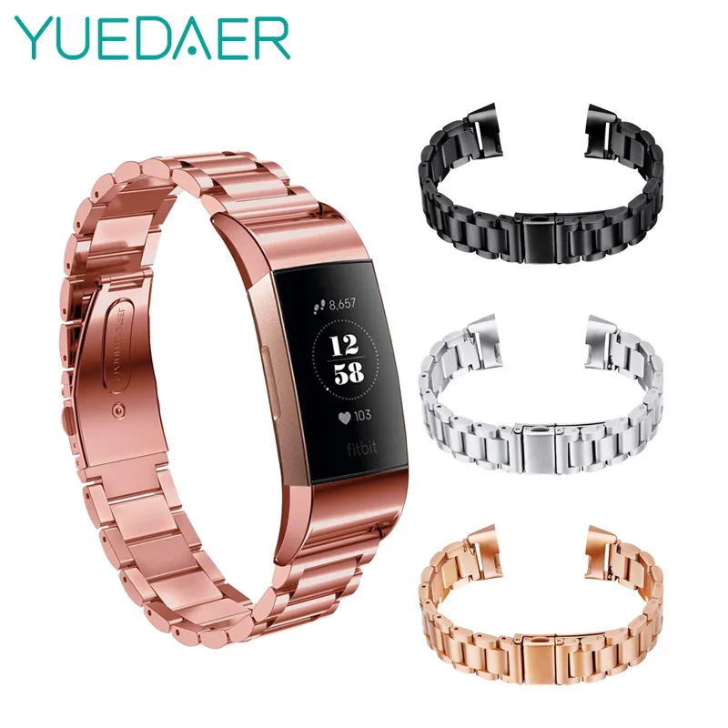 

Yuedaer Metal Fitbit Charge 3 Band Strap For Fitbit Charge 3 Smart Wristband Replacement Slingshot Buckle Solid Metal Belt