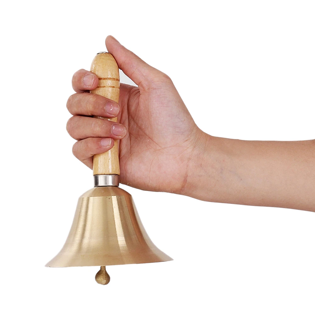 Solid Brass Wooden Handle School Reception Dinner Wood Hotel Hand Bell Christmas Christmas Decorations For Home Decoration Noel