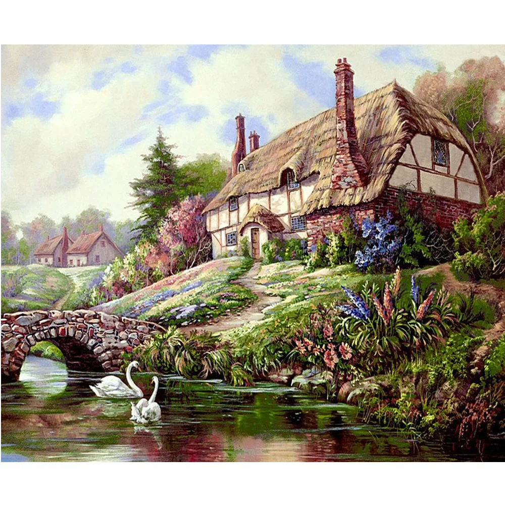

DIY Diamond Embroidery Painting Cross Stitch Landscape Swan House Home Decoration Full Mosaic Crafts 3d Kit For Needlework H1559