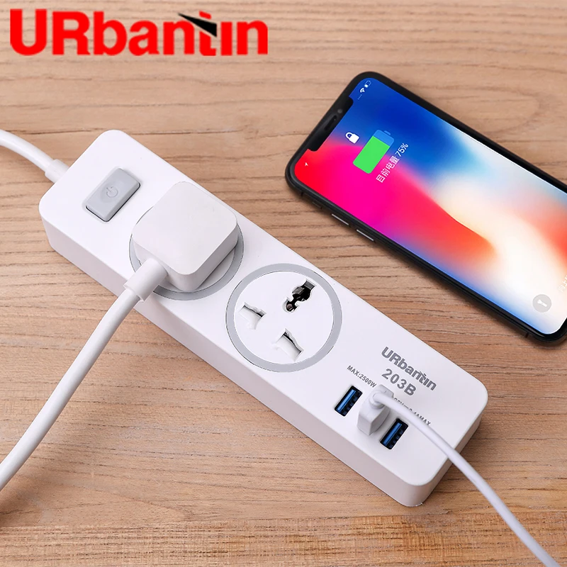 Urbantin 2AC и 3 USB общий переключатель силовой полосы USB розетка умное гнездо для шнура удлинителя Универсальная Розетка с EU AU UK US вилка