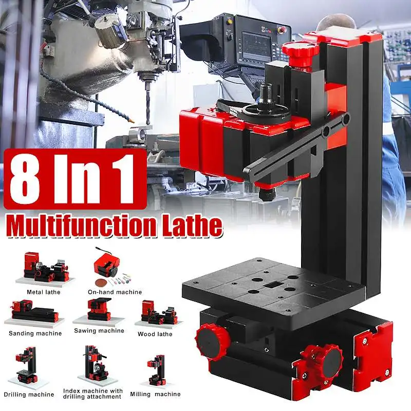 Multipurpose Mini Lathe Machine Torno Lathe DIY Tools 8 In 1 Motorized Transformer Woodworking Driller Plastic Metal Wood Lathes
