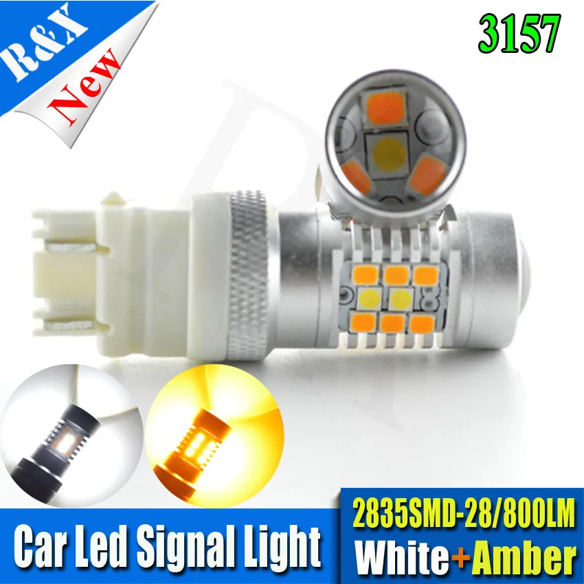 

Pair Dual Color T20 7443 28SMD 2835+3030 LED White&Amber Switchback Car Auto Front Turning Lights Signal DRL Error Free Canbus