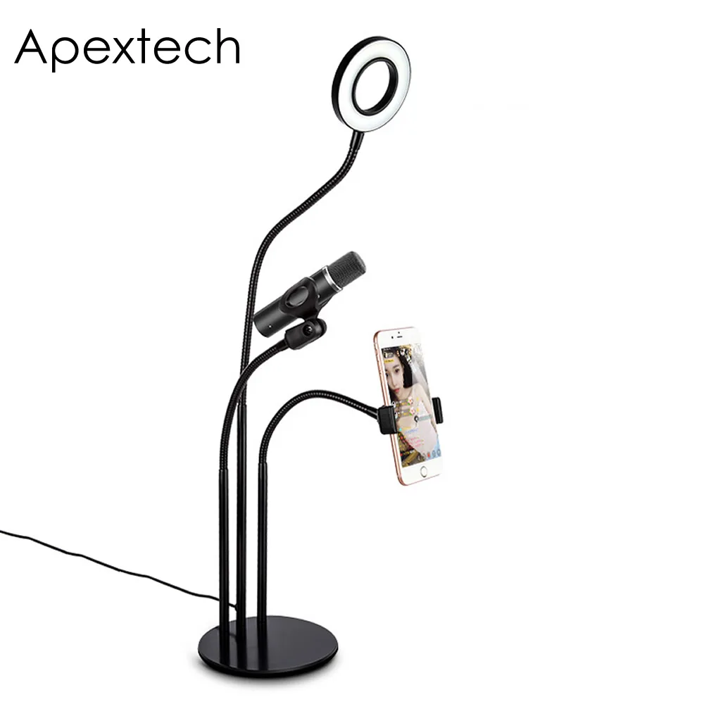 

Apextech Multifunction Selfie Lamp 3 In 1 Web Celebrity Live Beautify Supplement Brightness Light Dimmable Clip-on Phone Mic