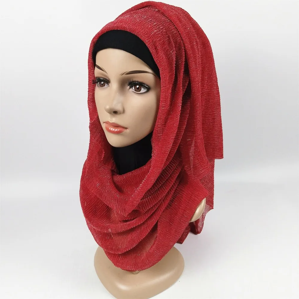 D1 glitter scarves plain shimmer elastic long headband fashion scarf hijab wraps muslim shawls
