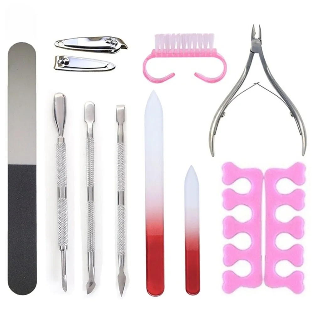 11 шт./лот Маникюр для ногтей, инвентарь набор косой кусачки для ногтей с трех сторон полированная нержавеющая сталь омертвевшая кожа режущий набор инструментов для ногтей