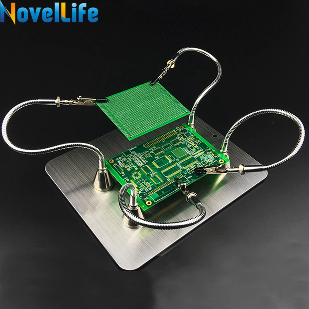 

2 in 1 Helping Hands Soldering Aid Tool Third Pana Hand 4 Flexible Arm Magnetic Circuit Board PCB Holder Clamp Jig Fixture