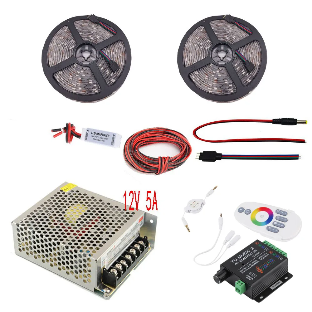 5050 SMD RGB набор светодиодных лент 5 м 25 светодиодный гибкий свет 30led/M DC12V + адаптер