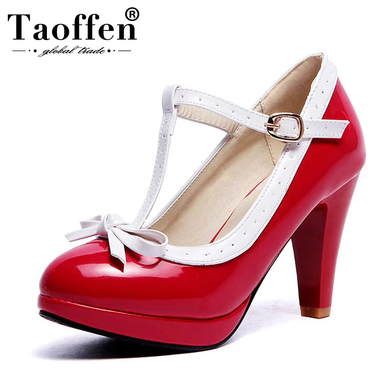 Prix TAOFFEN Plus Taille 32 48 Femmes D été haute talons chaussures Femme t strap bowknot pompes plate forme de dame quotidienne travail robe Chaussures