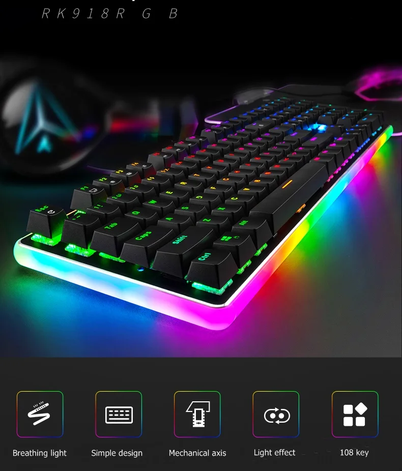 ROYAL KLUDGE RK918 USB Проводная RGB подсветка Механическая игровая клавиатура макро Программирование с различными эффектами подсветки