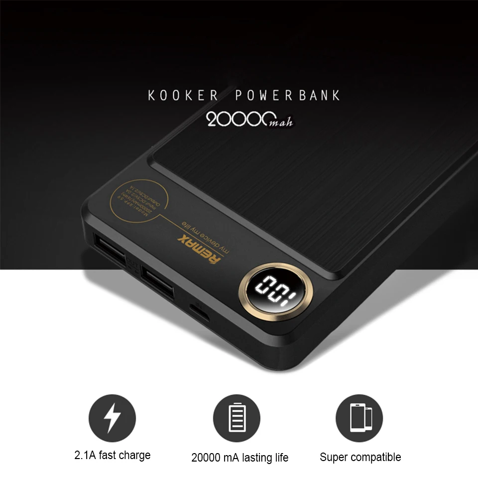 Remax 20000 mah power Bank 2 USB внешние аккумуляторы быстрое зарядное устройство power-Bank 20000 Mah Резервная батарея для Xiaomi huawei Poverbank