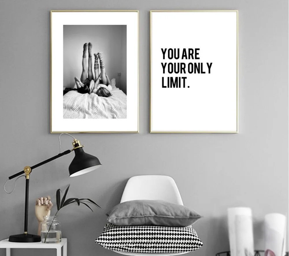 Geen Frame Twin Meisje Schilderen Poster Zwart Wit Canvas