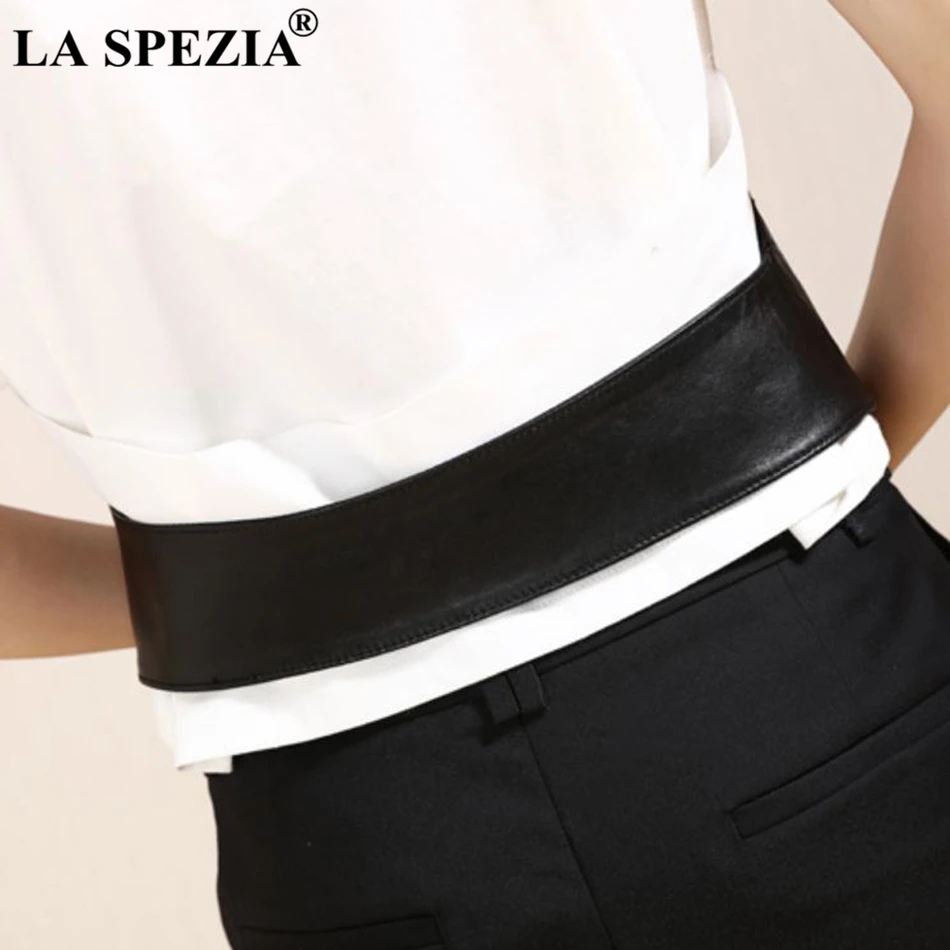 LA SPEZIA Genuine Leather Waistcoat Women Black Slim Vest Female Backless Casual Natural Leather Fashion OL Sleeveless Jacket