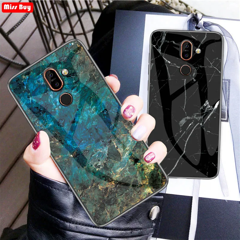 

for Nokia 7 Plus 7plus Case Luxury Marble Tempered Glass Phone Cases For Nokia 7 Plus Back Cover Fundas Protective Shell Coque