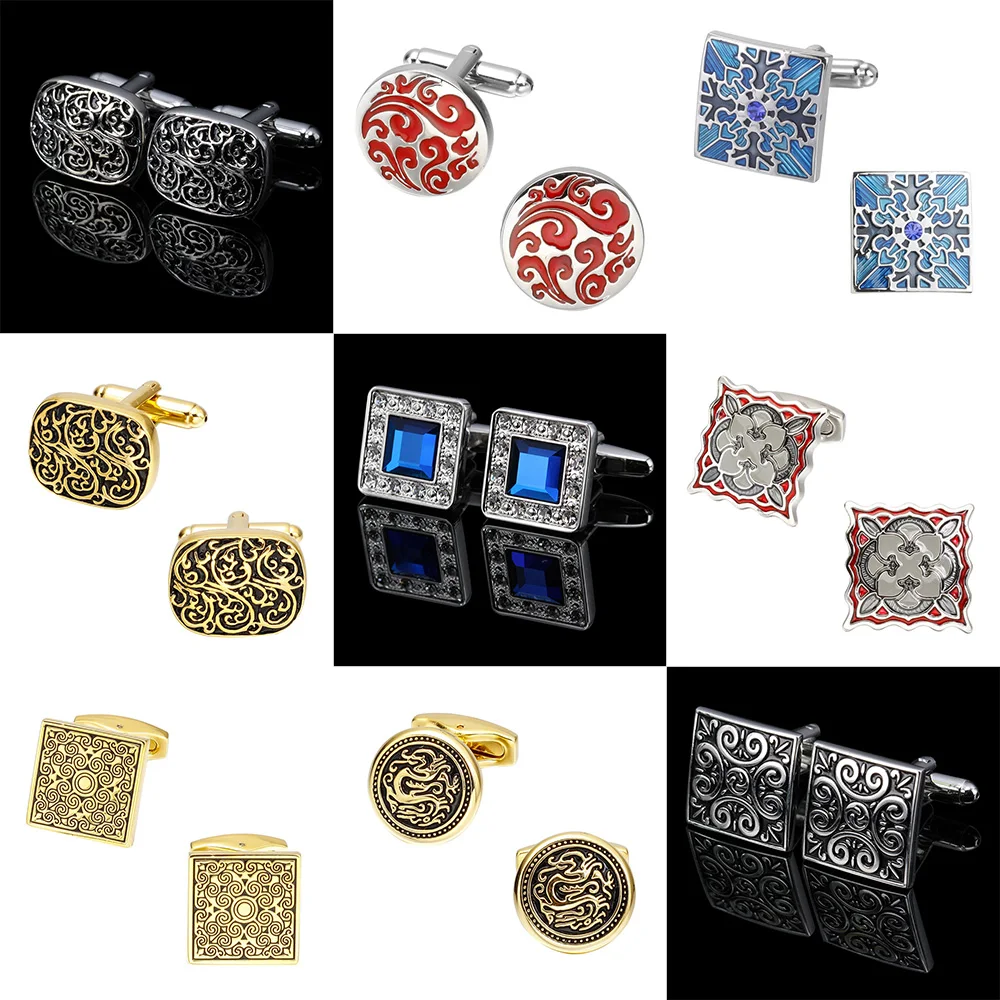 

Memolissa Vintage Pattern Cufflinks Square Round Gold Silver Blue Red Office Style Men's Business Shirt Cufflinks Abotoadura