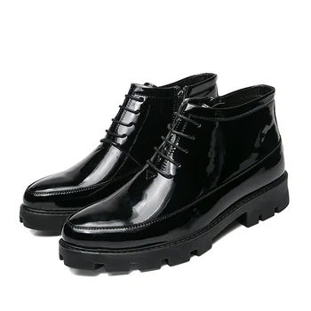 

British fashion men's smooth patent leather shoes party nightclub dress ankle short boots zapatos de hombre masculina platform