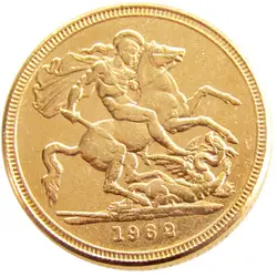 Великобритания 1962 EGINA FD ELIZABETH II DEI GRATIA 1 SOVEREIGN Позолоченные копии монет