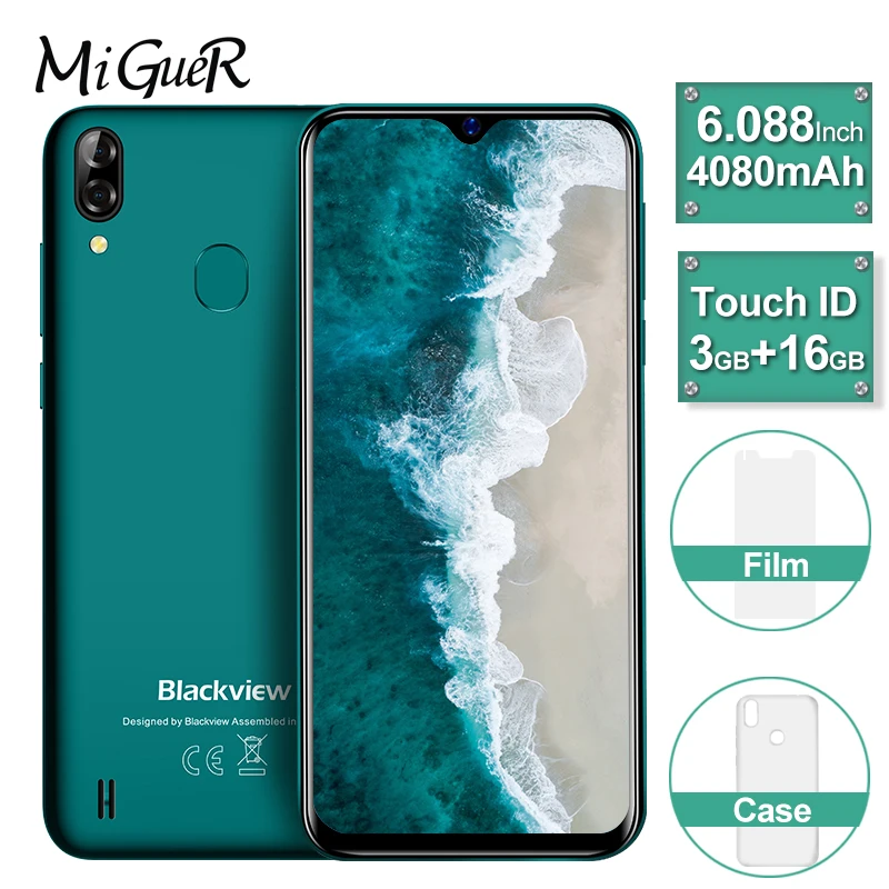 

Blackview A60 Pro Smartphone MTK6761 Quad Core Android 9.0 4080mAh Cellphone 3GB+16GB Waterdrop Screen Face ID 4G Mobile Phone