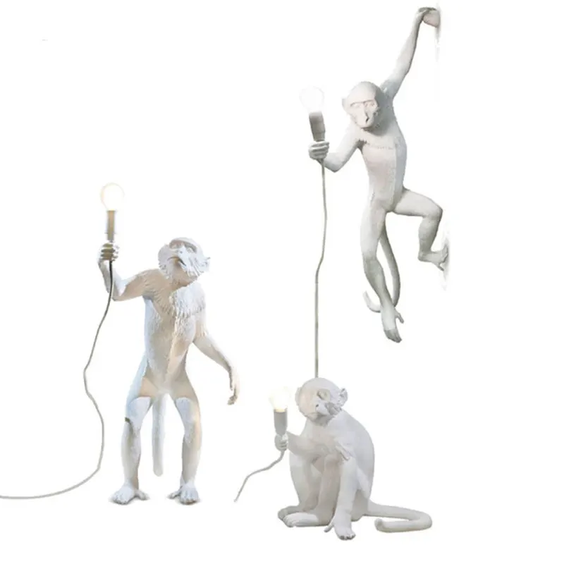 

Modern Resin Monkey Loft Vintage Hemp Rope Pendant Light for Home Lighting Bar Cafe Retro Hanging Pendant lamp White Gold D001