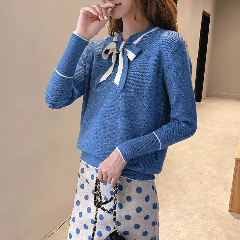 Bow Women Autumn Fashion Cute Knitted Sweater Pullover High Quality Pull Femme 2019 New Winter Long Sleeve Casual Slim Tops | Женская