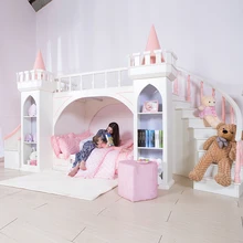 

0125TB005 European-style modern girl bedroom furniture princess castle children bed with slide storage cabinet double bed