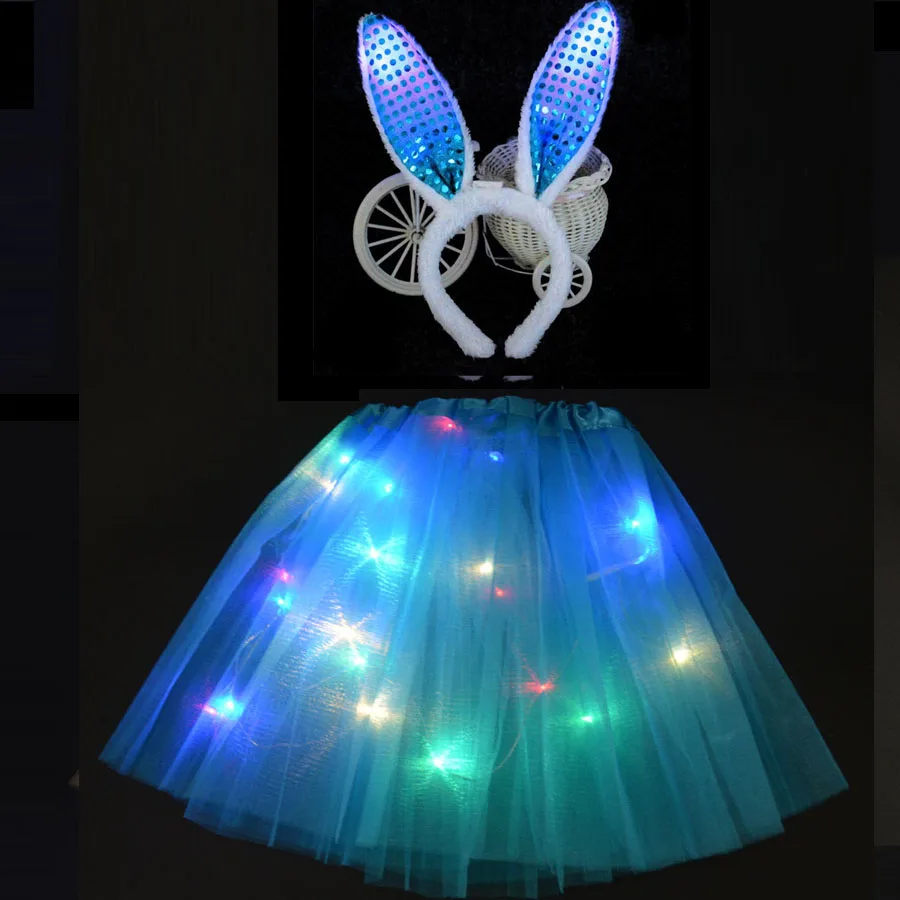 Для женщин и девочек светодиодный светильник балетные пачки на проволоке светящаяся повязка на голову с кроликом и кошачьими ушками костюм кролика на день рождения светящиеся вечерние юбки для курицы нарядное платье для малышей - Цвет: 20