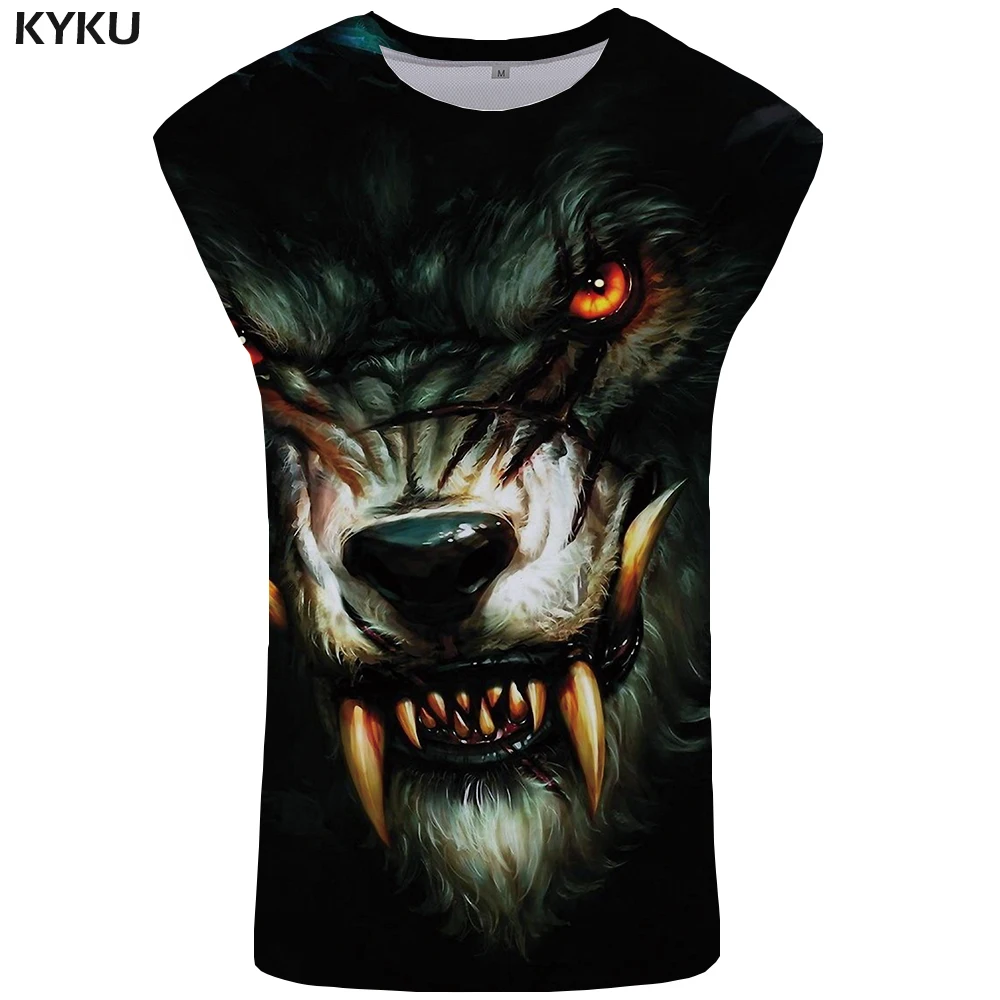 

KYKU Brand Wolf Tank Top Men Fangs Ftness Clothing Eye Vest Undershirt Singlet Stringer Sleeveless Shirt 2018 Funny Summer