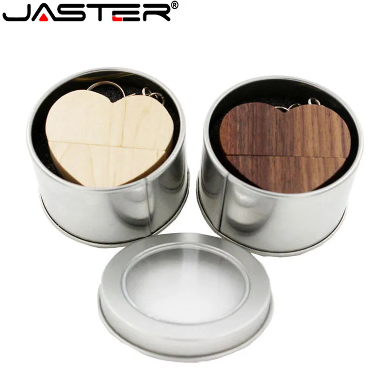 JASTER USB 2,0 деревянная Любовь Сердце usb с металлической коробкой USB флеш-накопитель Флешка 8 ГБ 16 ГБ 32 ГБ 64 ГБ логотип клиента свадебный подарок