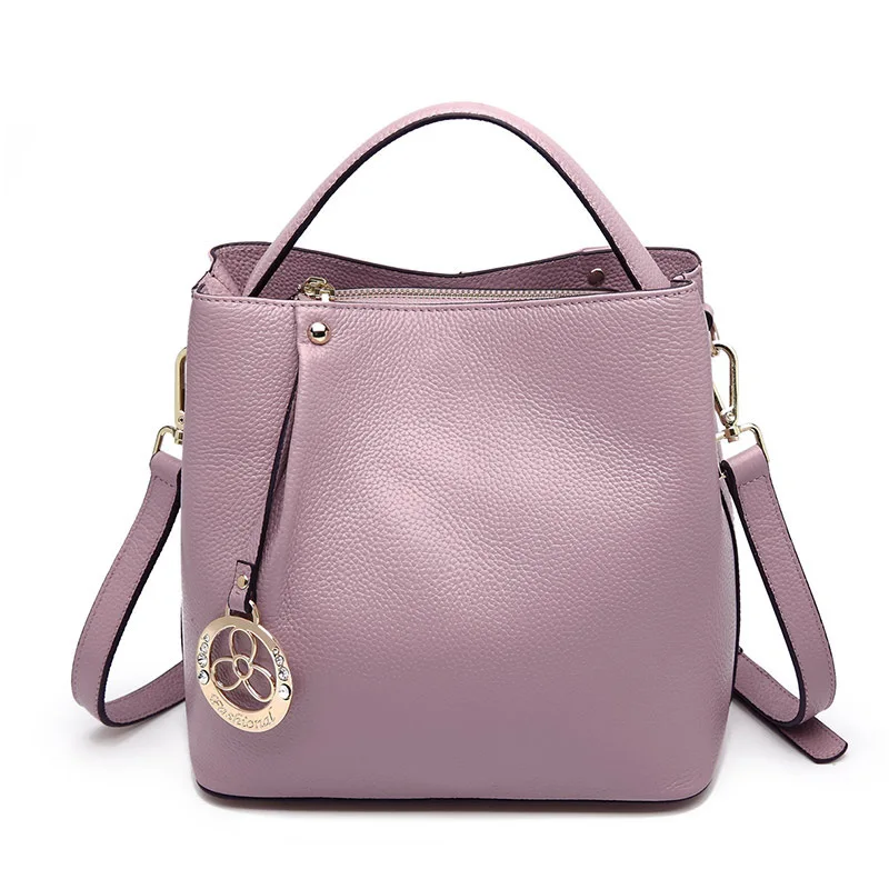 

2018 Cowhide Genuine Leather Designer Inspired Handbags Woman Bucket Shoulder Bag Small Basket Female Crossbody Bags For Women