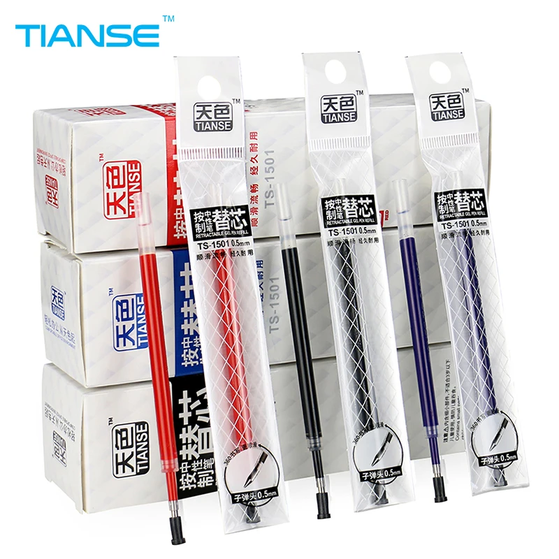 

TIANSE 20pcs click and go style Gel Pen Refill 0.5mm neutral ink student writing pen black blue red color office stationery