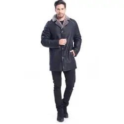 Новый Стиль черная кожаная куртка мужская с Меховая подкладка отворот с меховой Повседневное пальто Зимняя теплая Модная куртка