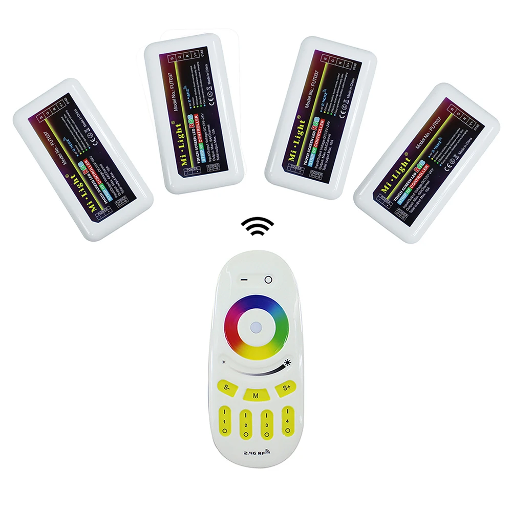 

Kitop Mi Light 2.4G 4-Zone Wireless RF Touch 1X RGB remote + 4X RGB controller led Dimmable Controller for bulb& led strip