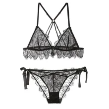 Полный прозрачный кружевной комплект с бюстгальтером, сексуальный комплект нижнего белья, ультратонкая Пижама с передней кнопкой, женское беспроводное нижнее белье, женские трусики без косточек